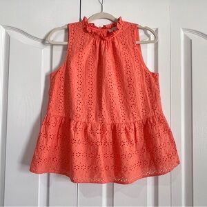EUC LOFT coral orange sleeveless eyelet top shirt blouse M